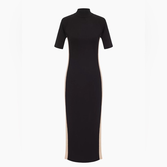 MONROW Midi Knit Dress in Black with Tan Stripe Size XS - Picture 4 of 12